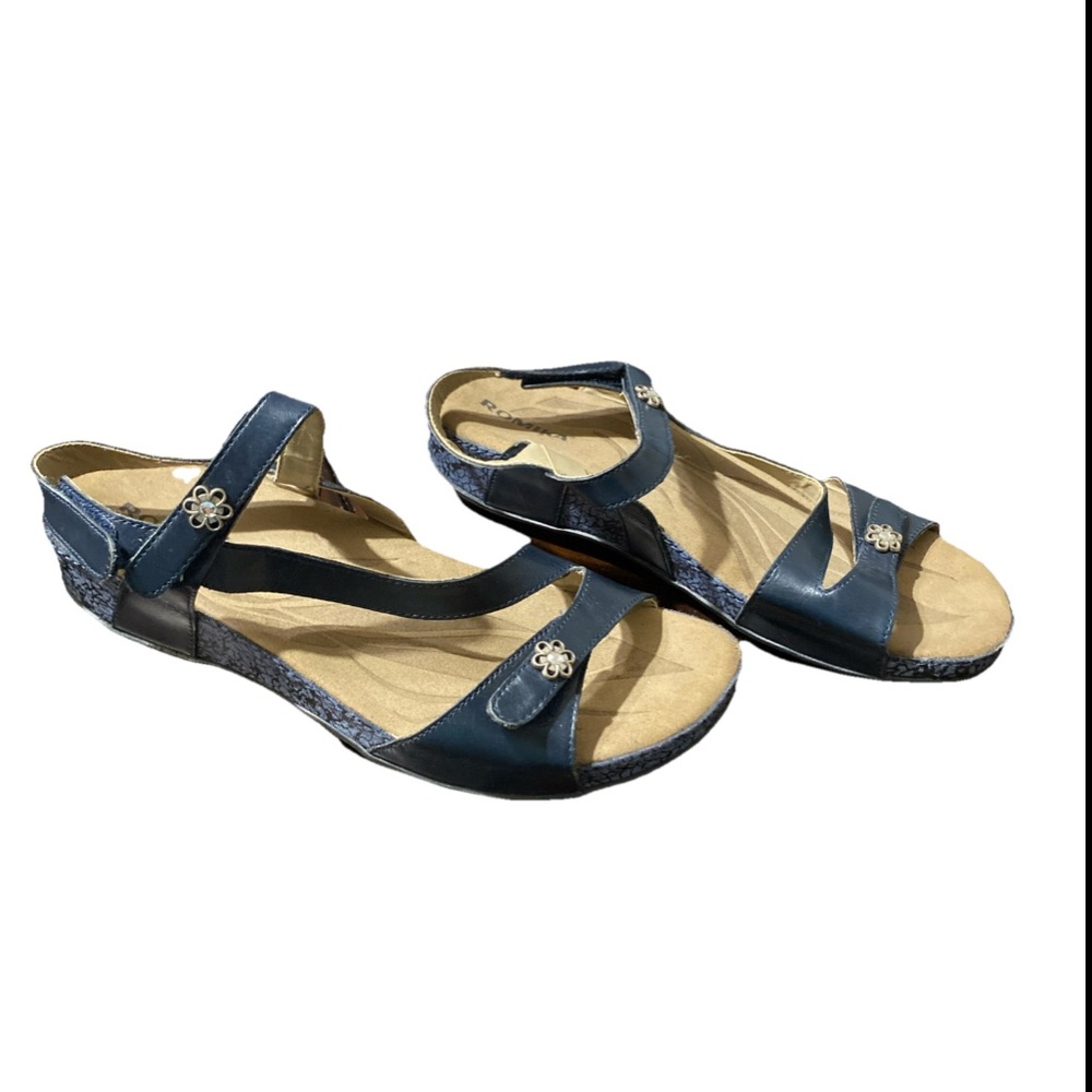 Romika Sandals Women’s 8 EU Size 41 Navy Blue Leather Strappy Wedges Shoes